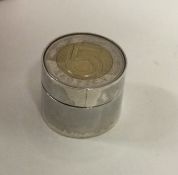 A novelty silver box of cylindrical form. Approx.
