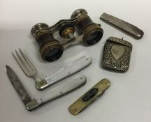 A mixed lot to include opera glasses, vesta case e