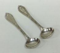 A pair of heavy crested silver salt spoons. Sheffield. B