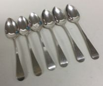 A heavy set of six Georgian silver OE pattern teas