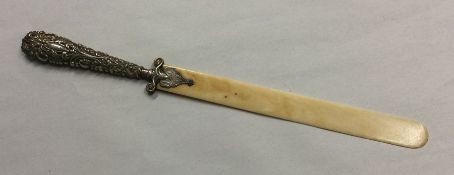 A silver and ivory handled letter opener. Birmingh