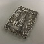 A good cast silver castle top card case depicting