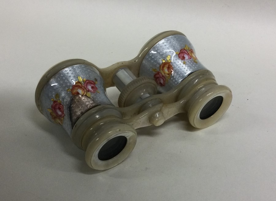 A pair of pale blue enamelled opera glasses with i - Image 2 of 2