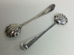 A pair of heavy Georgian silver bright cut salt sh