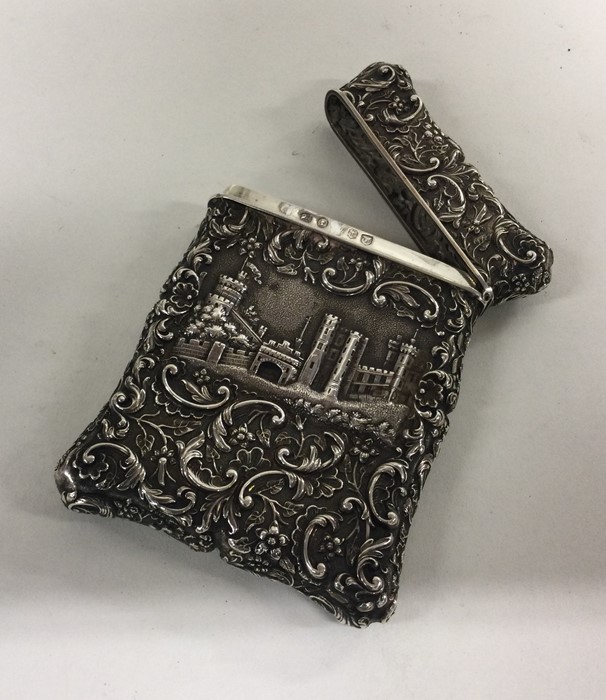 A fine quality cast silver castle top card case pr - Image 2 of 5