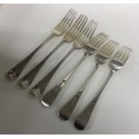 A heavy set of six silver OE pattern table forks.