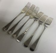 A heavy set of six silver OE pattern table forks.