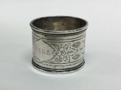 RUSSIAN: A heavy engraved silver napkin ring decor