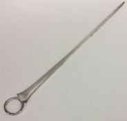 A heavy Georgian tapering silver meat skewer with