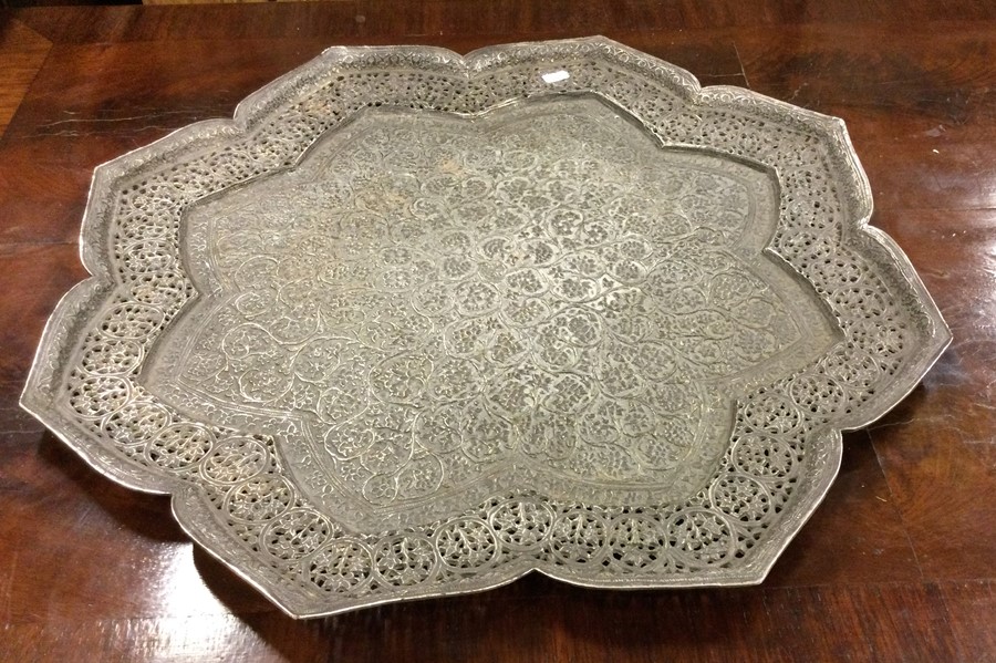 A large heavy Eastern tray attractively pierced wi