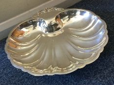 A large Sterling silver shell shaped dish with scr