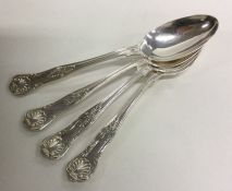 A set of four Kings' pattern silver dessert spoons