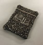 A fine quality cast silver castle top card case pr