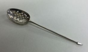 A Georgian silver tapering mote spoon with pierced