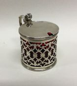 A good Edwardian silver mustard pot with pierced d