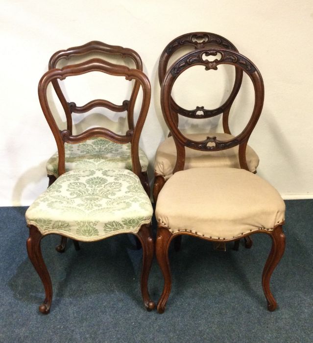 Two good pairs of Victorian dining chairs. Est. £3