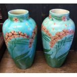 A pair of large tapering floral vases. Approx. 46