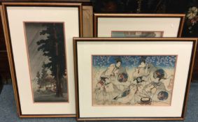 A group of four framed and glazed rice paper pictu