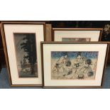 A group of four framed and glazed rice paper pictu