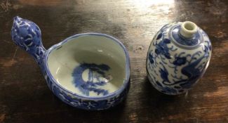 A Chinese blue and white bowl together with a vase