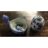 A Chinese blue and white bowl together with a vase