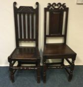 Two early Georgian oak chairs with panelled seats