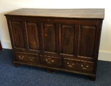 A large three drawer hinged top mule chest with pa