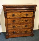 A good Victorian flame mahogany chest of five draw