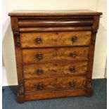 A good Victorian flame mahogany chest of five draw