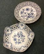 MEISSEN: Two blue and white dishes with floral and