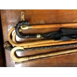 A group of old walking sticks and canes. Est. £20