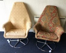 A pair of retro swivel chairs on chrome bases. Est