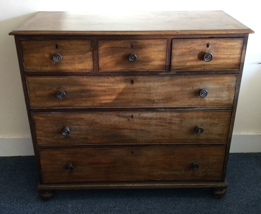 A large early Victorian mahogany chest of six draw