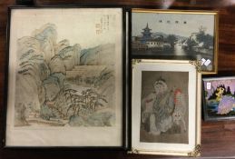 A group of Oriental framed and glazed pictures. Es