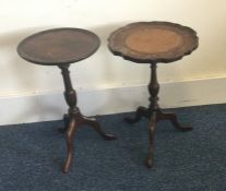 Two reproduction single pedestal tables. Est. £10