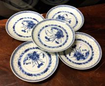 A set of five Chinese blue and white plates. Est.