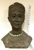 A large life-sized bust of a lady of textured form