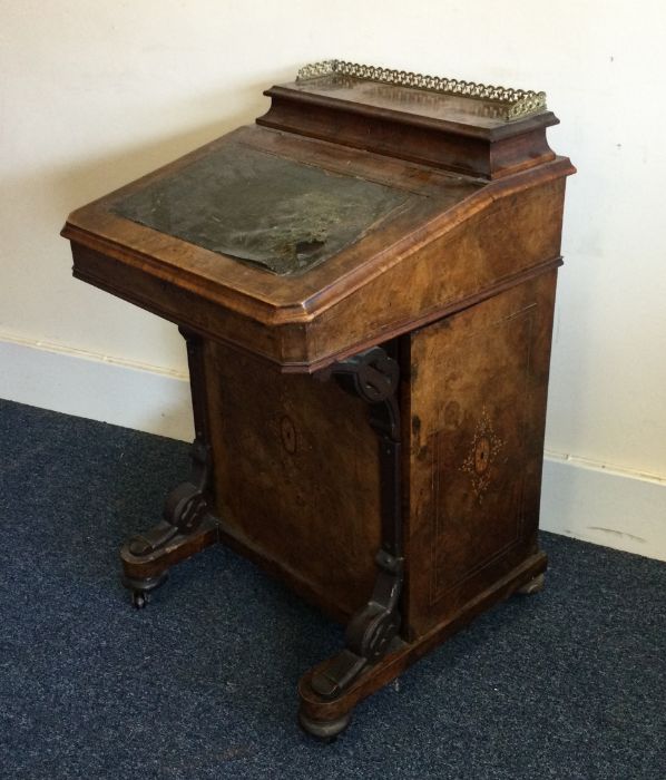 A good Victorian walnut Davenport with inlaid deco - Image 2 of 2