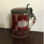 An attractive German ruby glass and pewter tankard