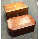 A burr wood hinged top box with cut corners togeth