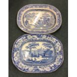 Two blue and white meat plates. Est. £20 - £30.