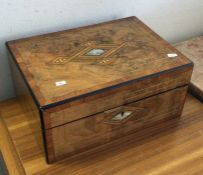 A good Victorian burr walnut jewellery box and con