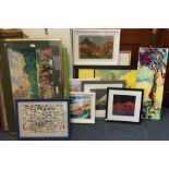 A large group of framed and unframed pictures. Est