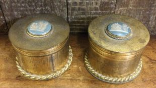 A pair of brass mounted cylindrical dressing table