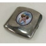 A stylish silver and enamelled cigarette case attr