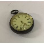 A silver pocket watch with white enamelled dial. E