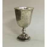 A Continental silver hexagonal goblet on cast pede