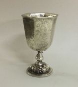 A Continental silver hexagonal goblet on cast pede