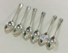 A set of six silver coffee spoons. London. By JMC.
