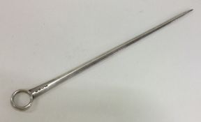 A large Georgian silver meat skewer of tapering fo
